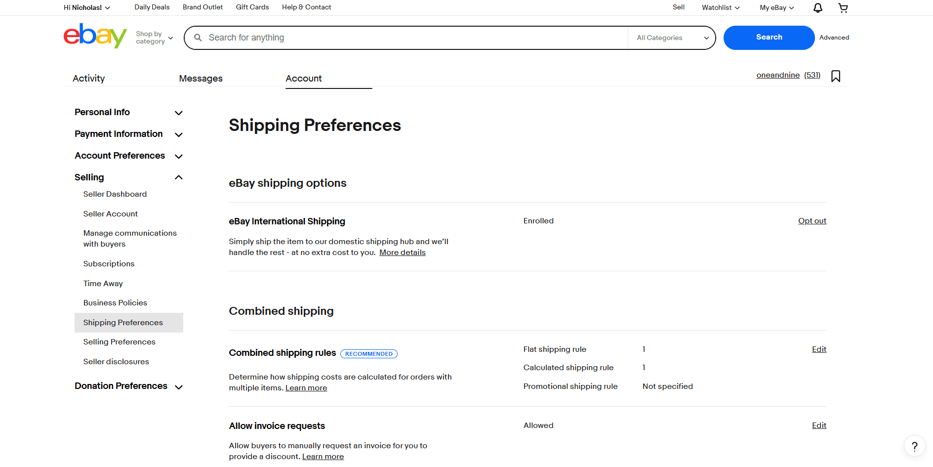 eBay Shipping Preferences 1